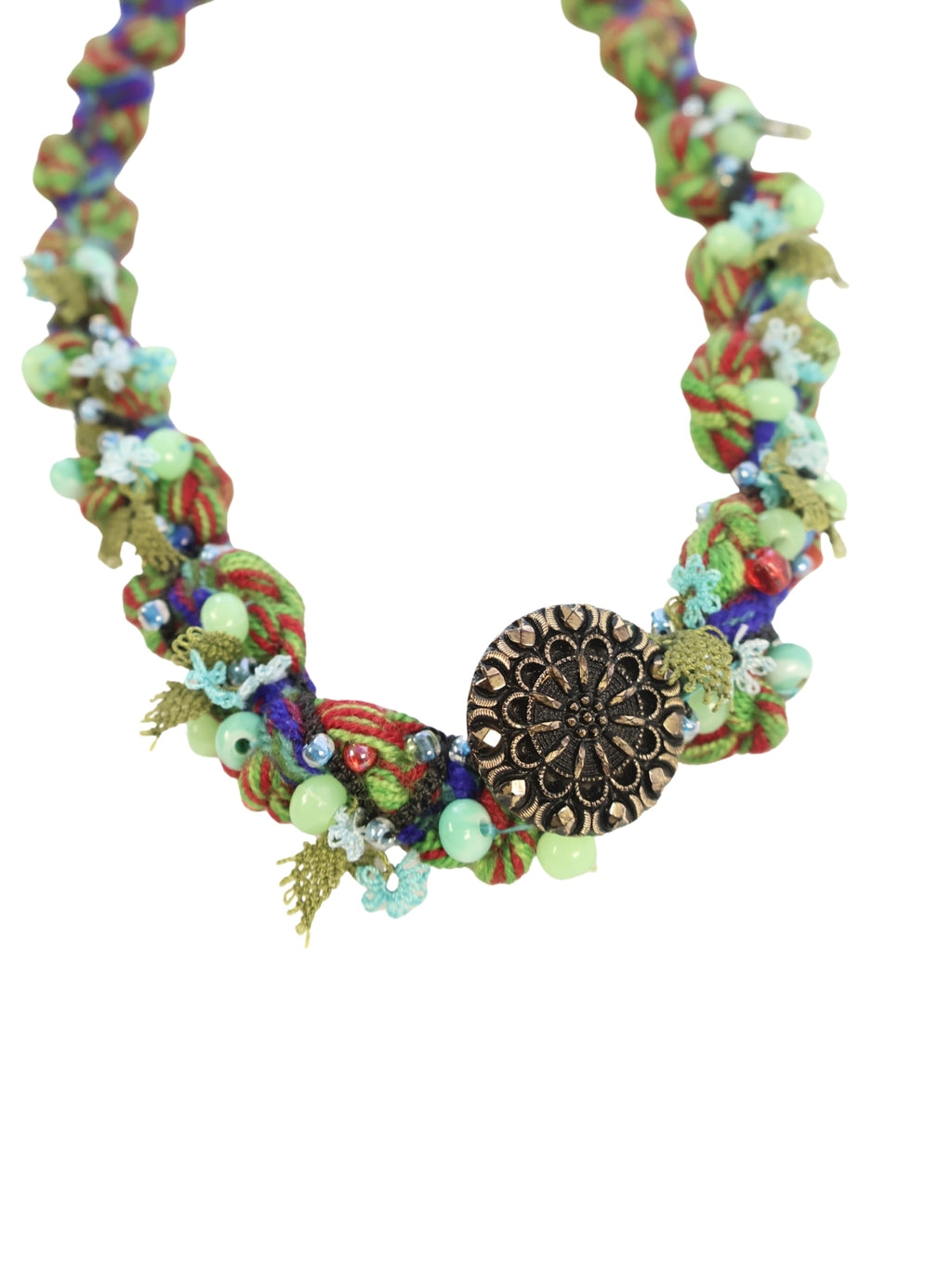 Copper Button – Crochet Lace Necklace with Old Buttons