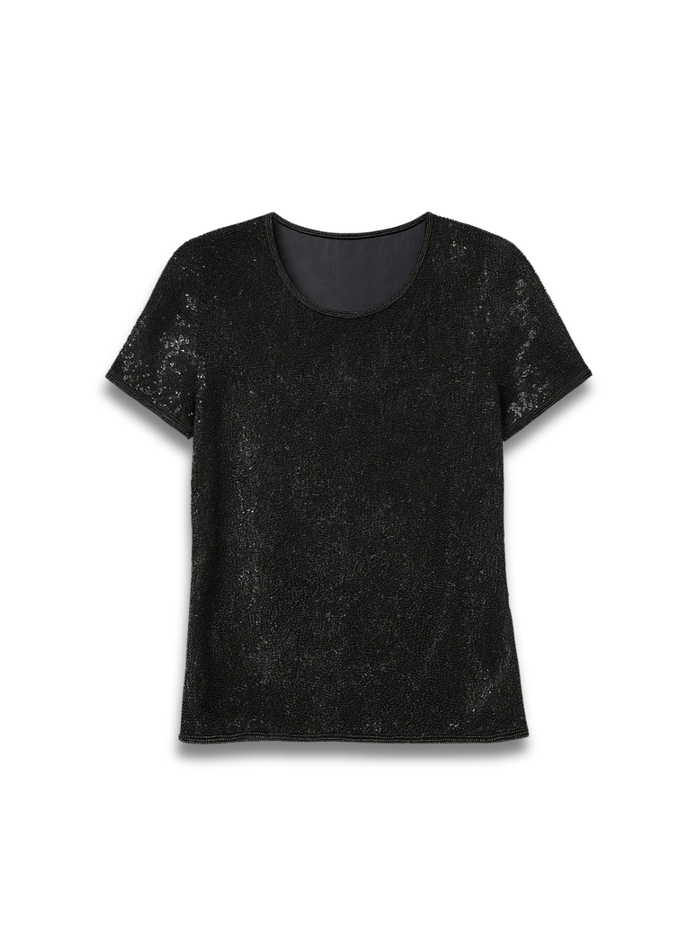 Geceden Parlak – Siyah Payetli Kısa Kollu Bluz