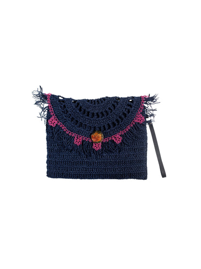 Leylak Gecesi – İğne Oyası ve Vintage Gül Detaylı El Örgüsü Abiye Kadın Çantası