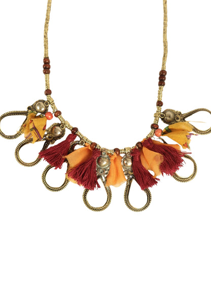 Bohemian Tassel – Short Necklace with Chain and White Stones
