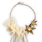 Ecru Elegance – Handmade Necklace with Brass Object and Lace Detail