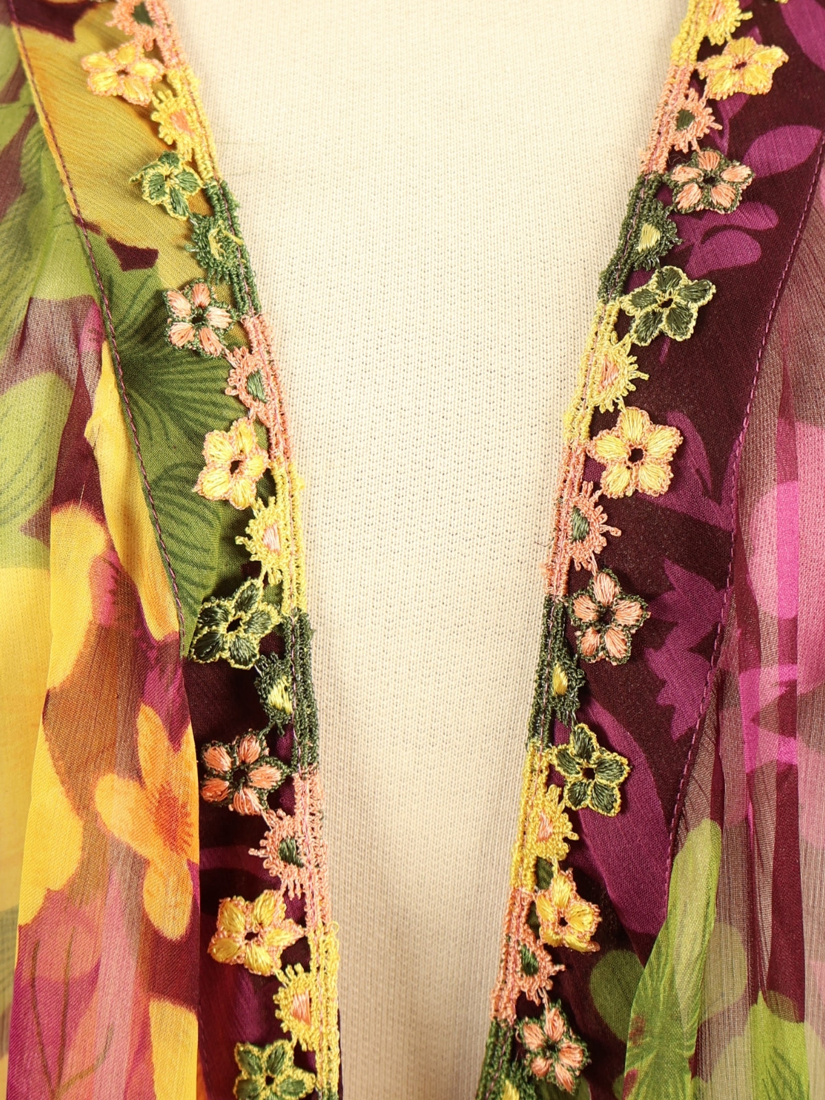 The Path of the Wind – Silk Organza Pareo with Guipure Lace Pattern
