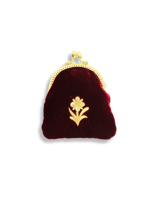 Bordo Akış – Sim Sırma İşlemeli Bordo Kadife Cüzdan