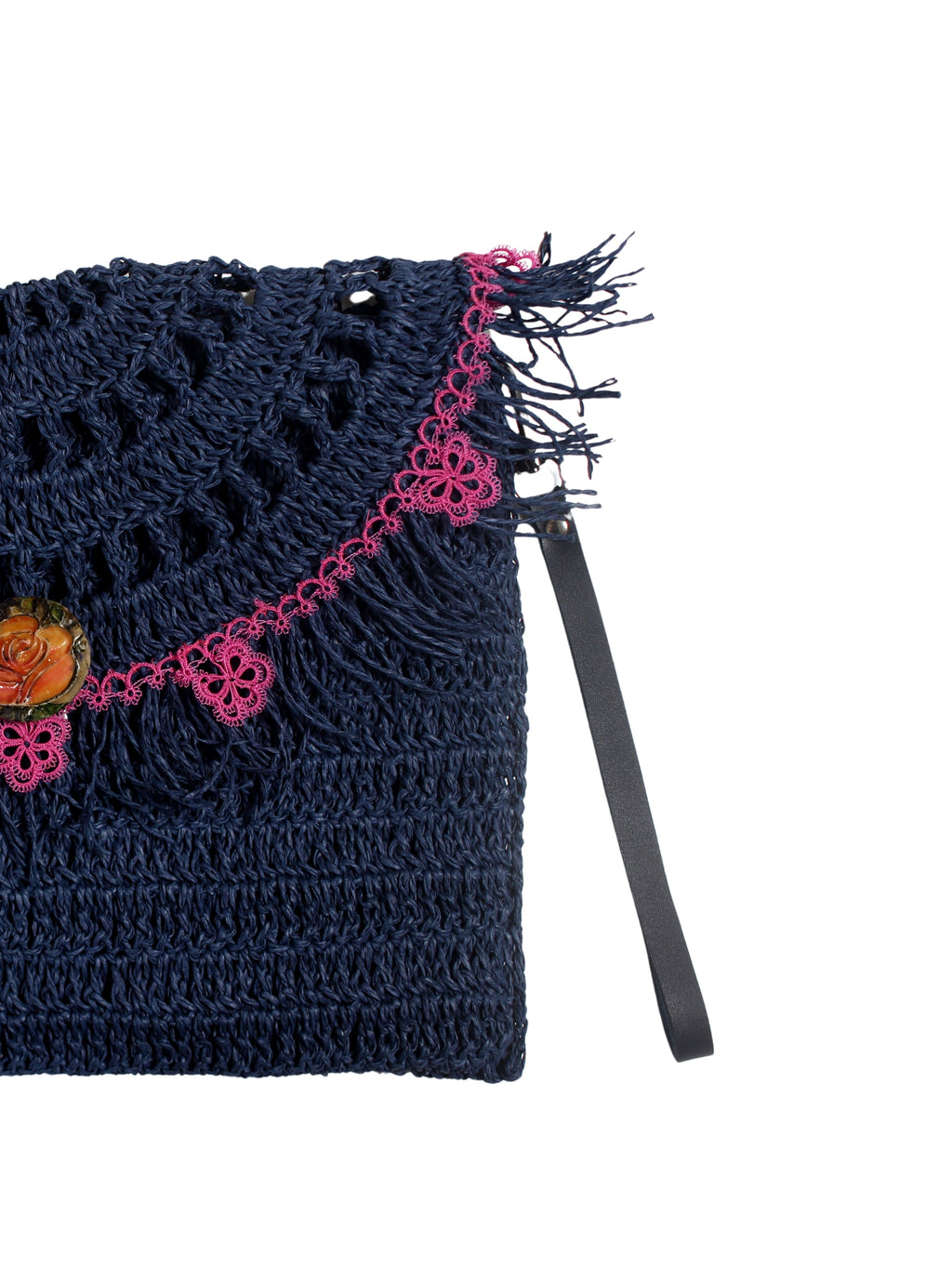 Lilac Night – Hand-Knitted Evening Bag for Women with Needle Lace and Vintage Rose Detail