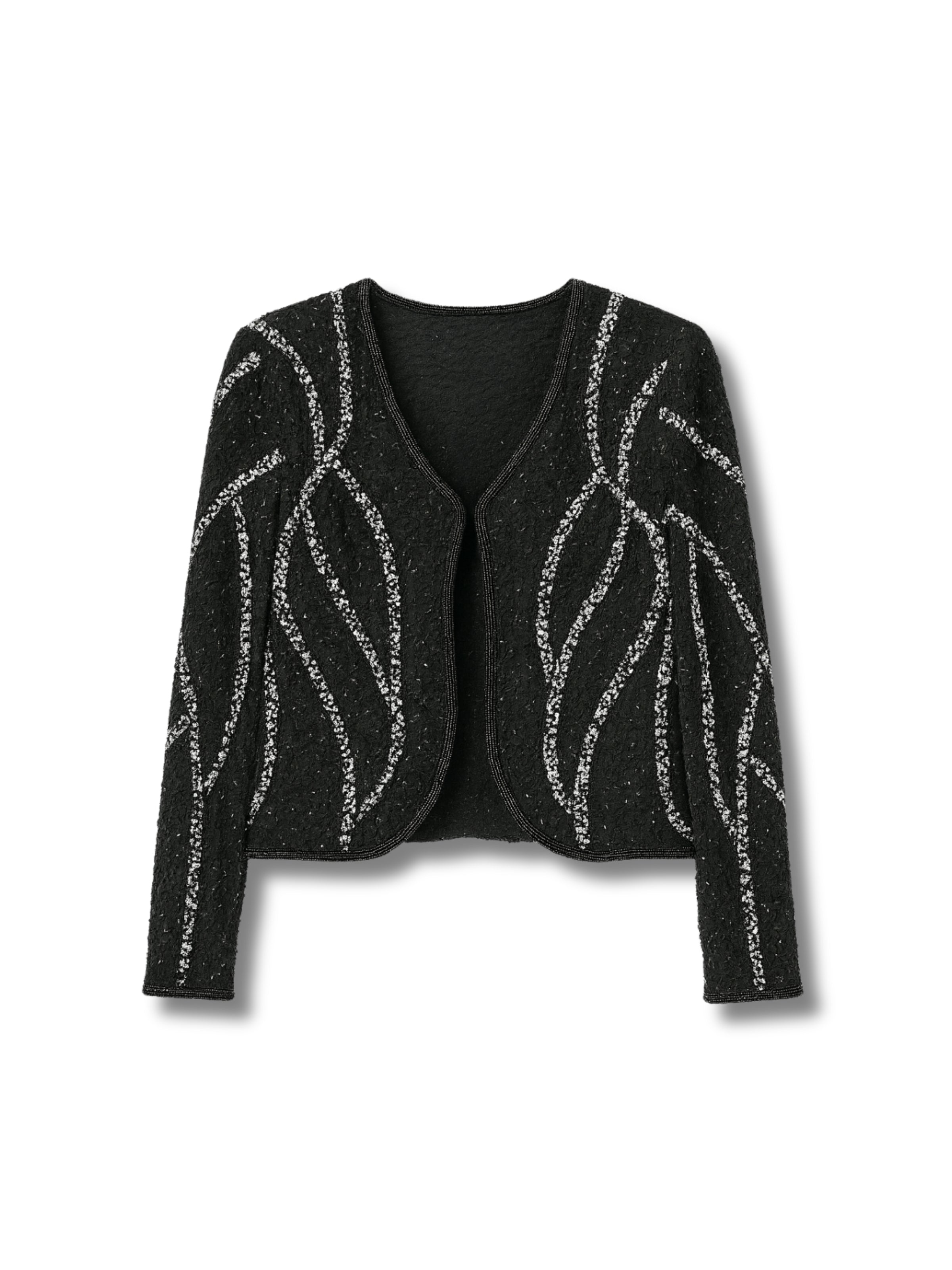 Dalga Işıltısı – Siyah Üzeri Gümüş Desenli Ceket