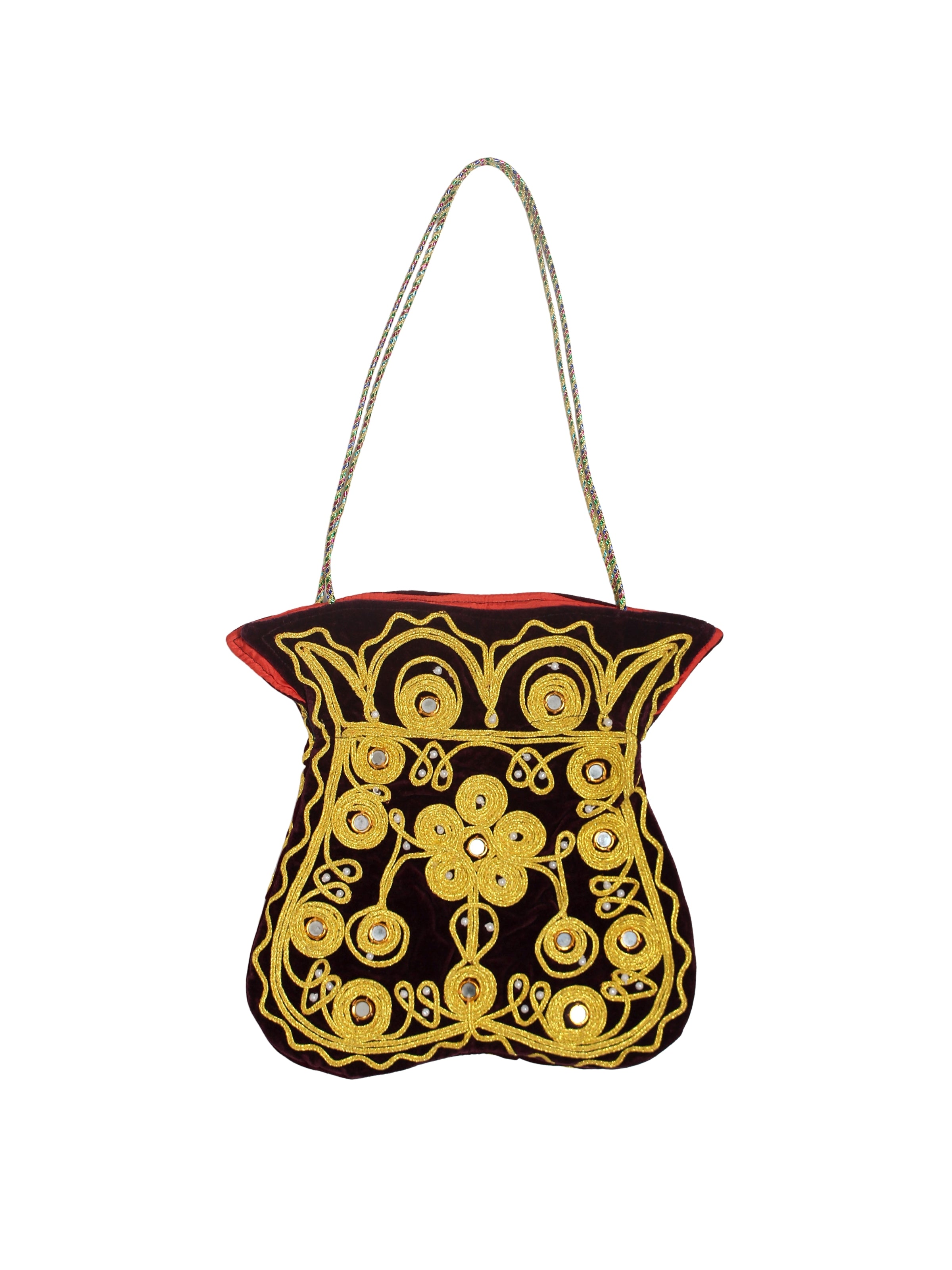 Lâl Göz – Antique Form Saddlebag with Gold Embroidery on Burgundy Velvet