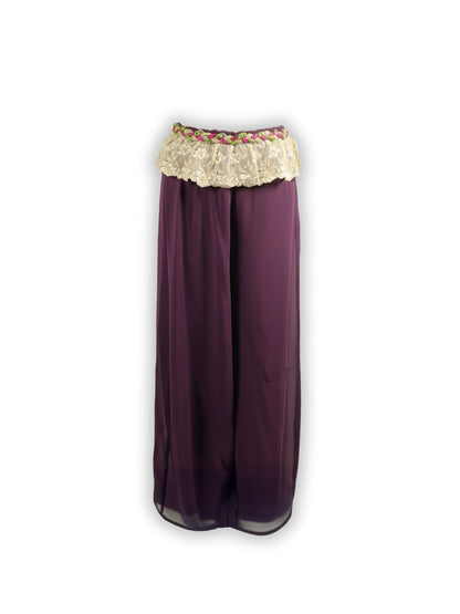 Shadow Flow – Purple Chiffon Trousers with French Lace and Flush Belt