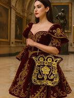 Lâl Göz – Antique Form Saddlebag with Gold Embroidery on Burgundy Velvet