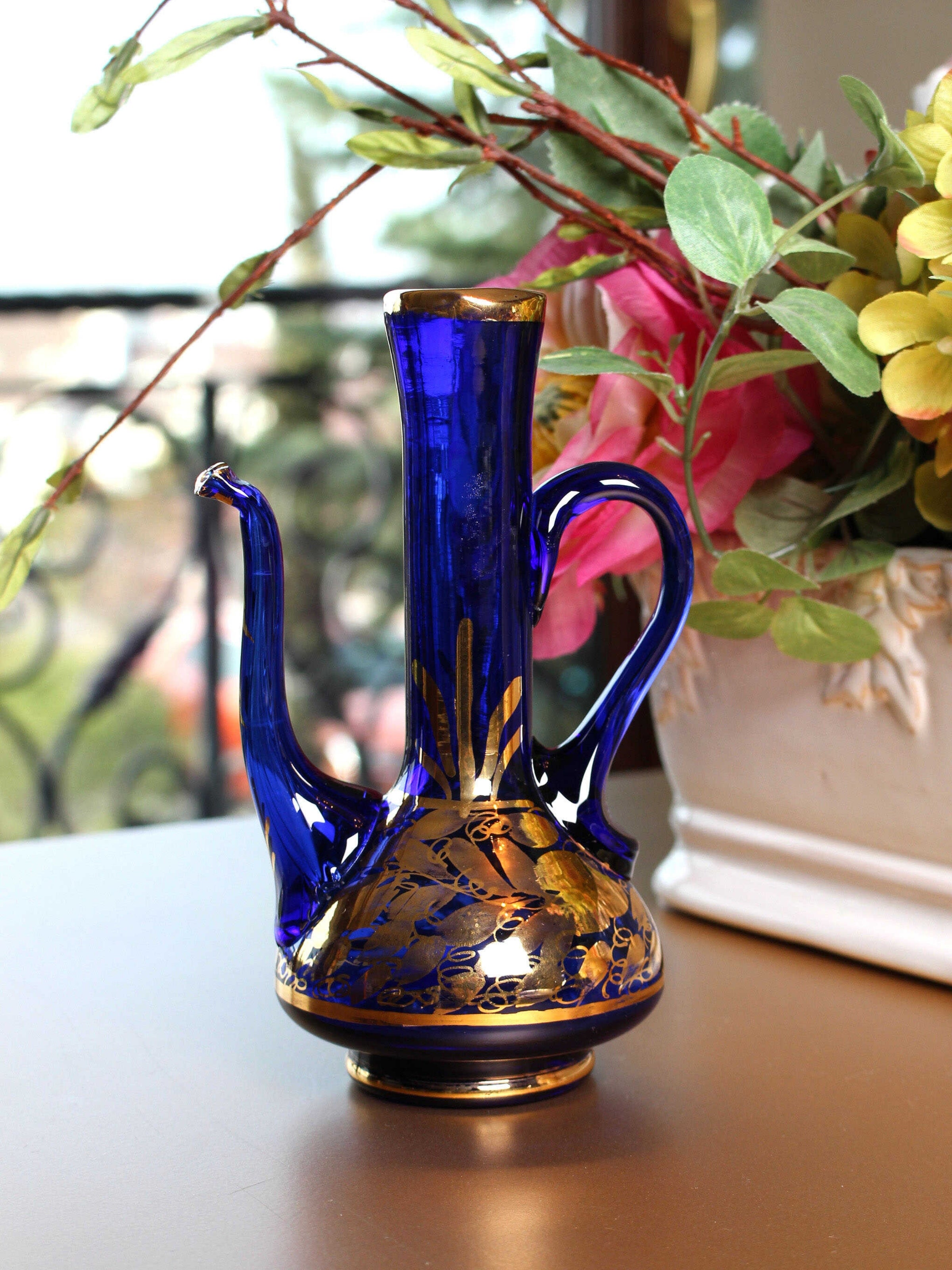 Vintage, İran, El Yapımı, Üfleme Cam İbrik Dekoratif Obje