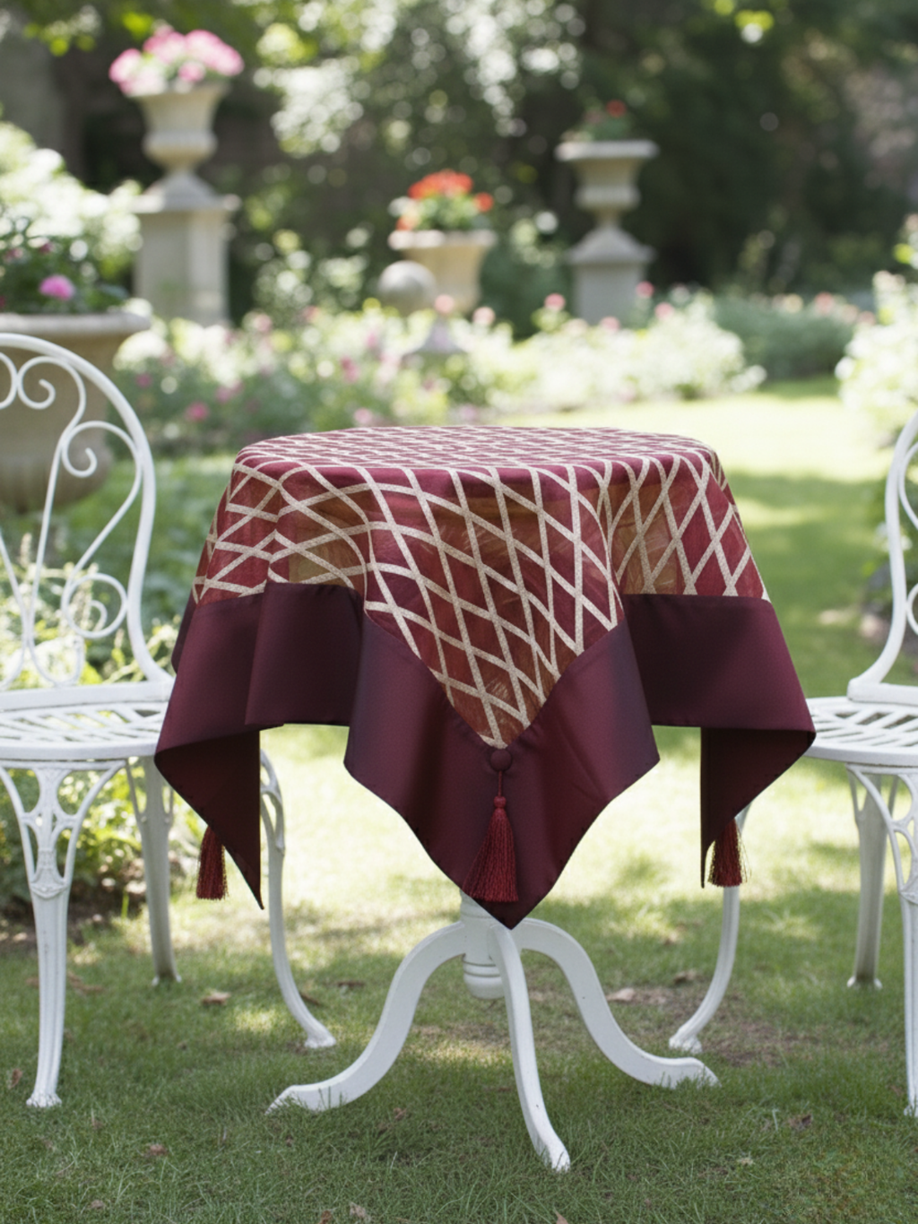 Crimson Souvenir – Hand-Embroidered Burgundy Organza Cover