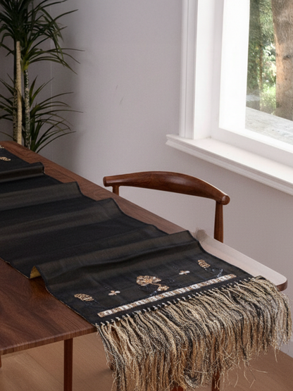 Altın Yansı – Kahverengi ve Hardal İpek Organze Üzeri Çift Taraflı Dekoratif Örtü