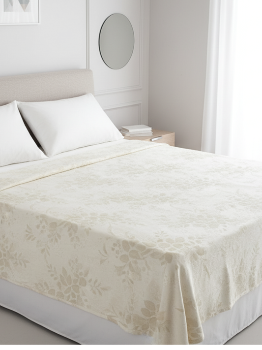 Krem Kendinden Desenli – Çift Kişilik Battaniye / Yatak Örtüsü