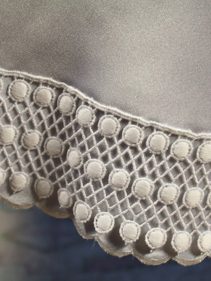 Quiet Environment – White Satin Sequined Round Tablecloth with Guipure Trim