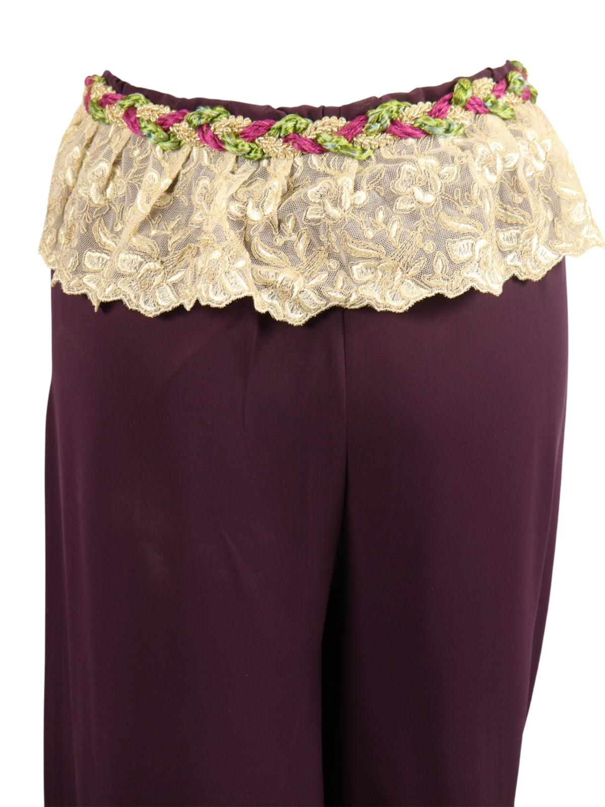 Shadow Flow – Purple Chiffon Trousers with French Lace and Flush Belt