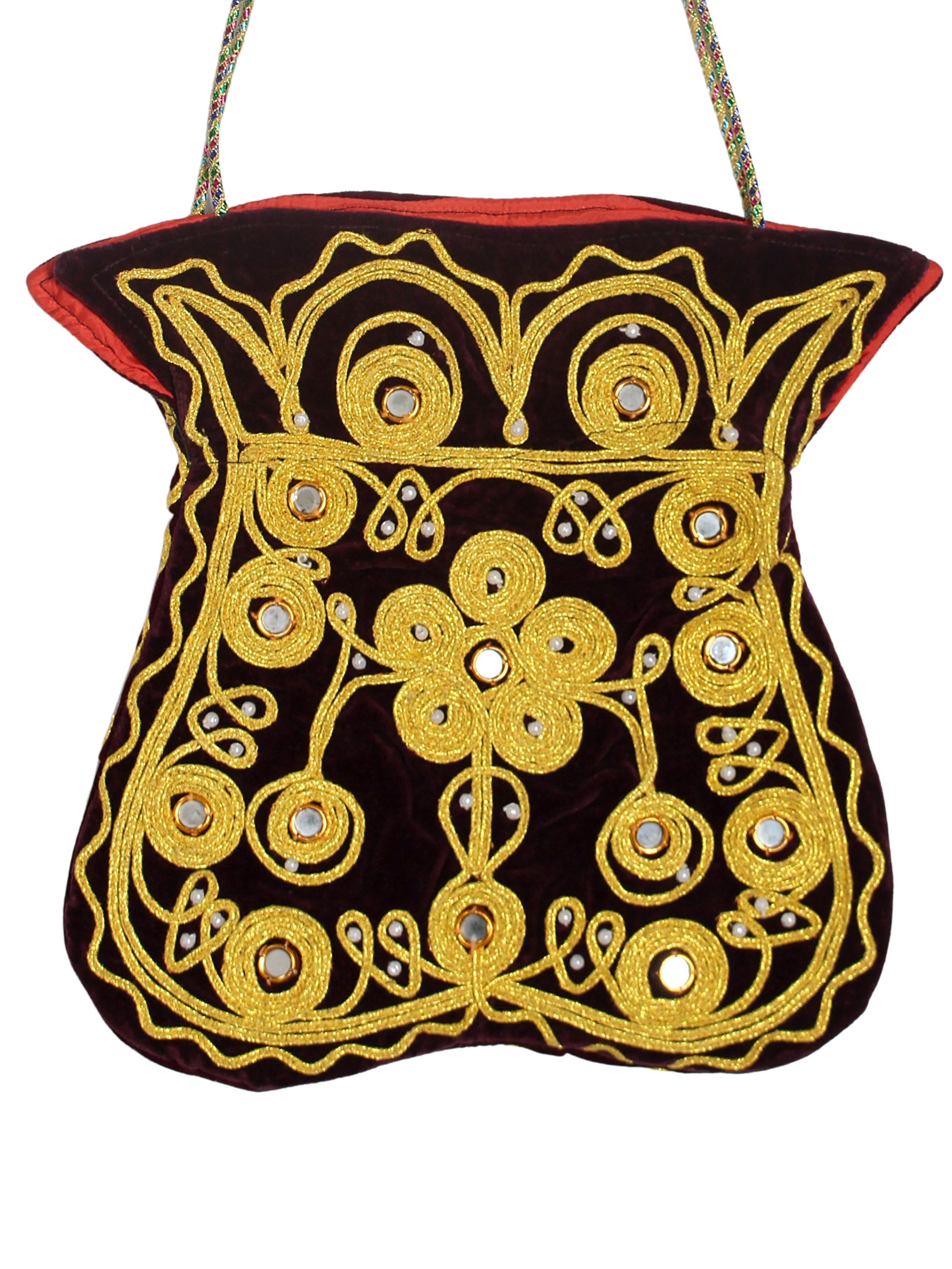 Lâl Göz – Antique Form Saddlebag with Gold Embroidery on Burgundy Velvet