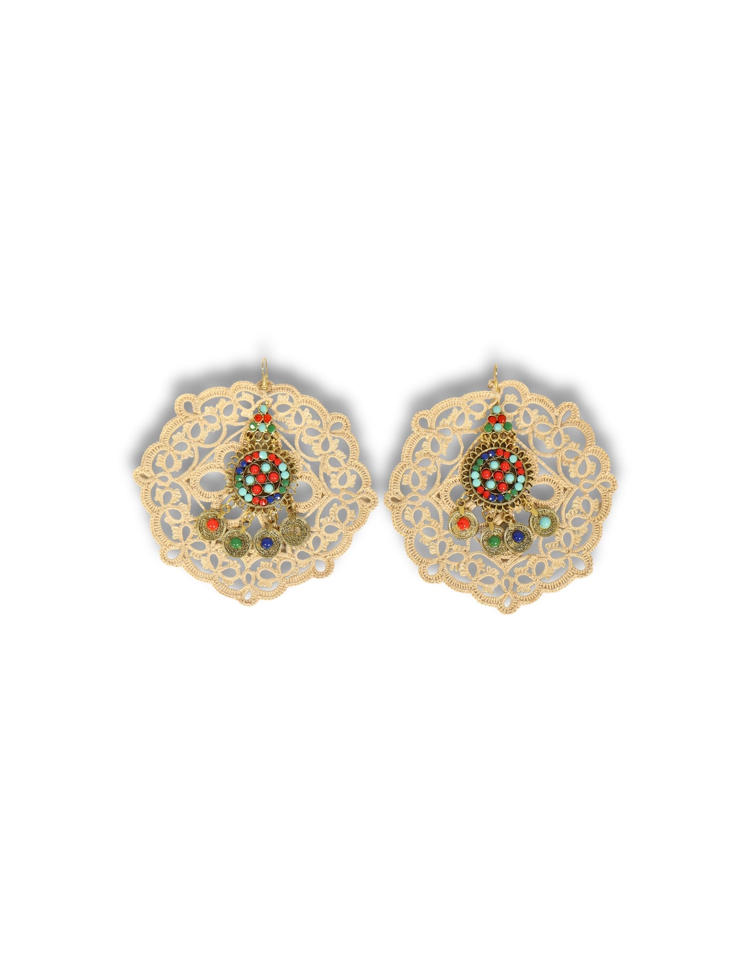 Elif – Renkli Taşlı Ekru Tığ İşi Küpe