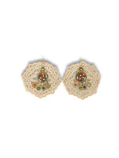 Elif – Renkli Taşlı Ekru Tığ İşi Küpe