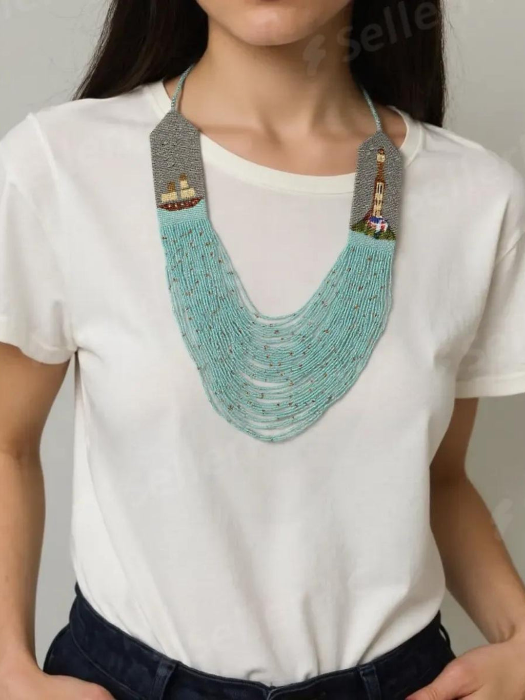 Nevbahar – Turkuaz Boncuklu Yapı Desenli Kolye