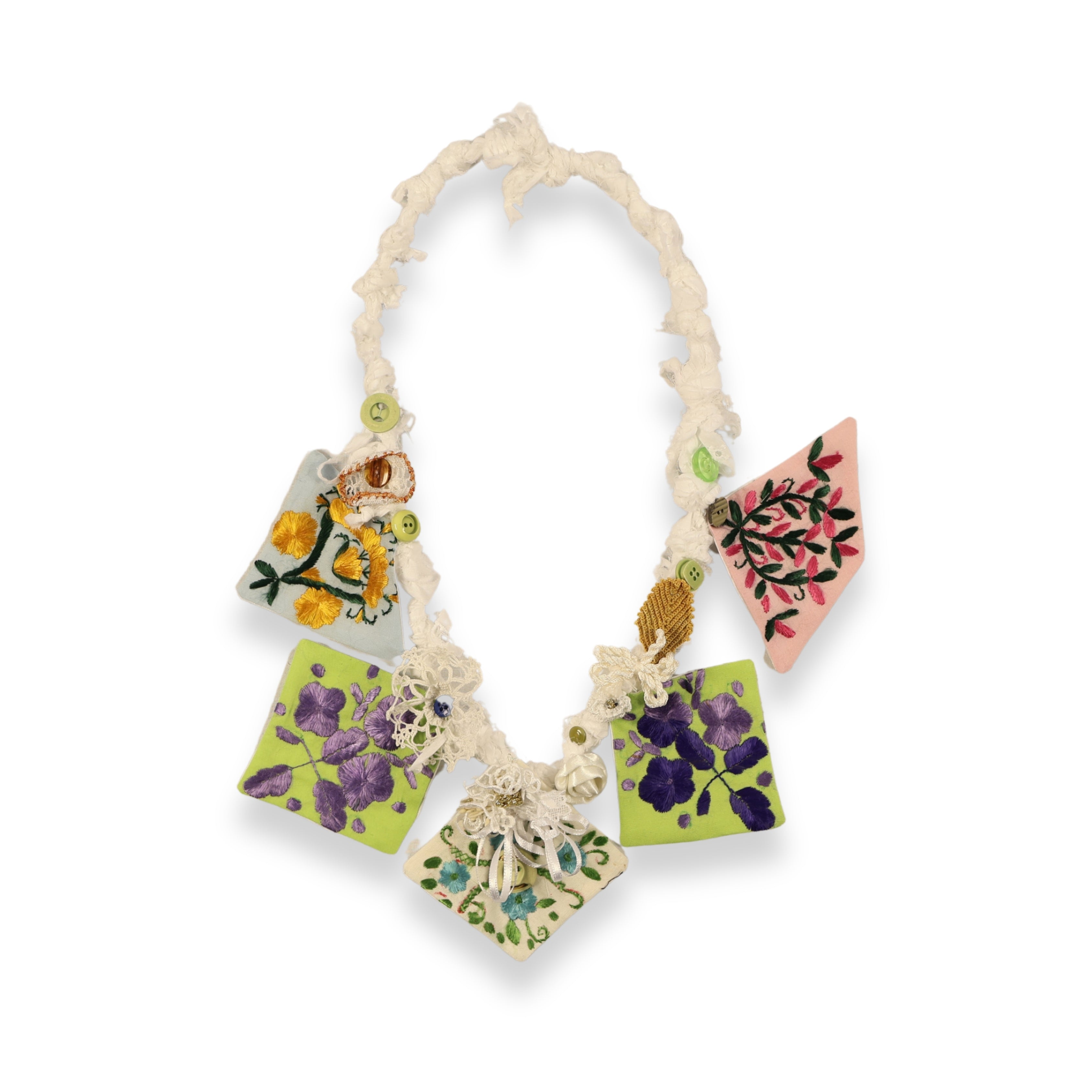 Dowry Keepsake – Vintage Eyelet, Amulet, and Hand-Embroidered Detail Necklace
