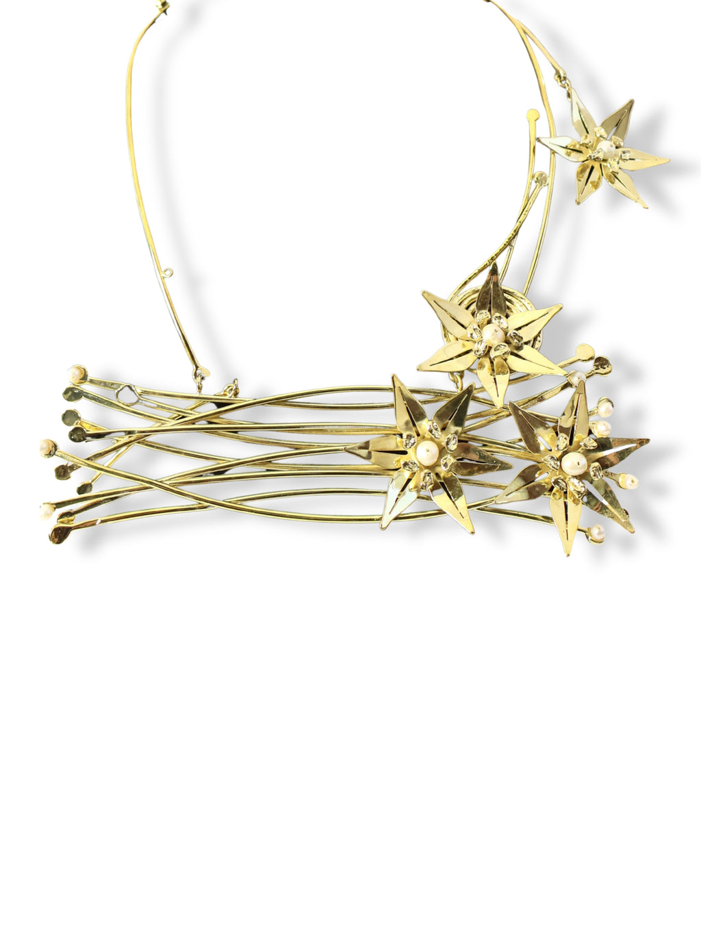 Falling Stars – Brass and Pearl Necklace
