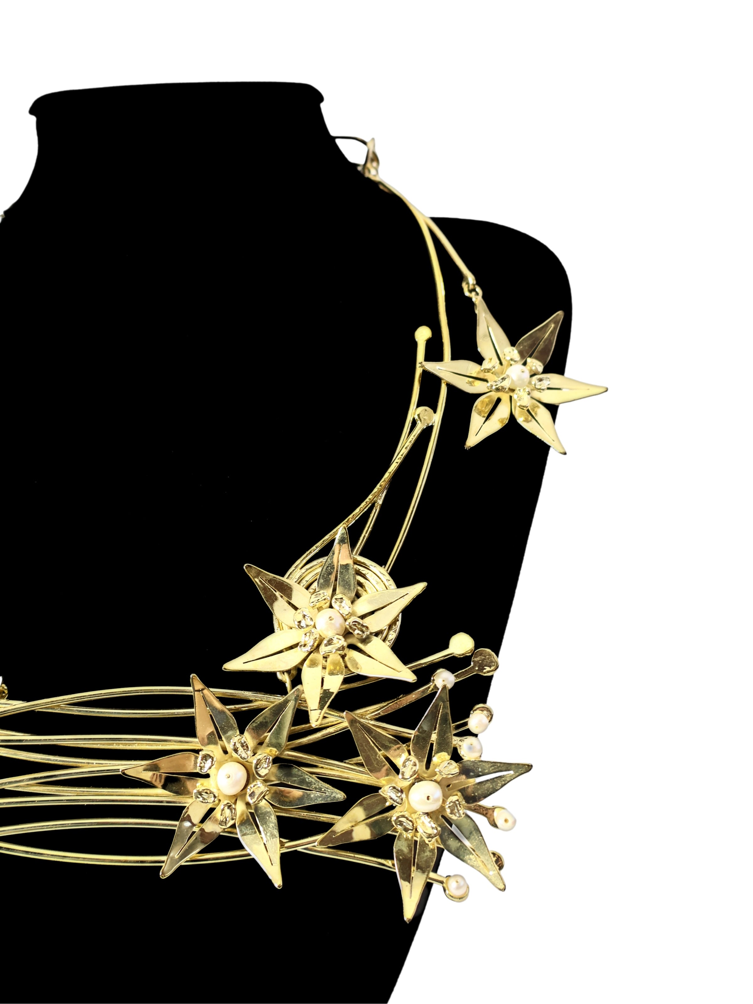 Falling Stars – Brass and Pearl Necklace