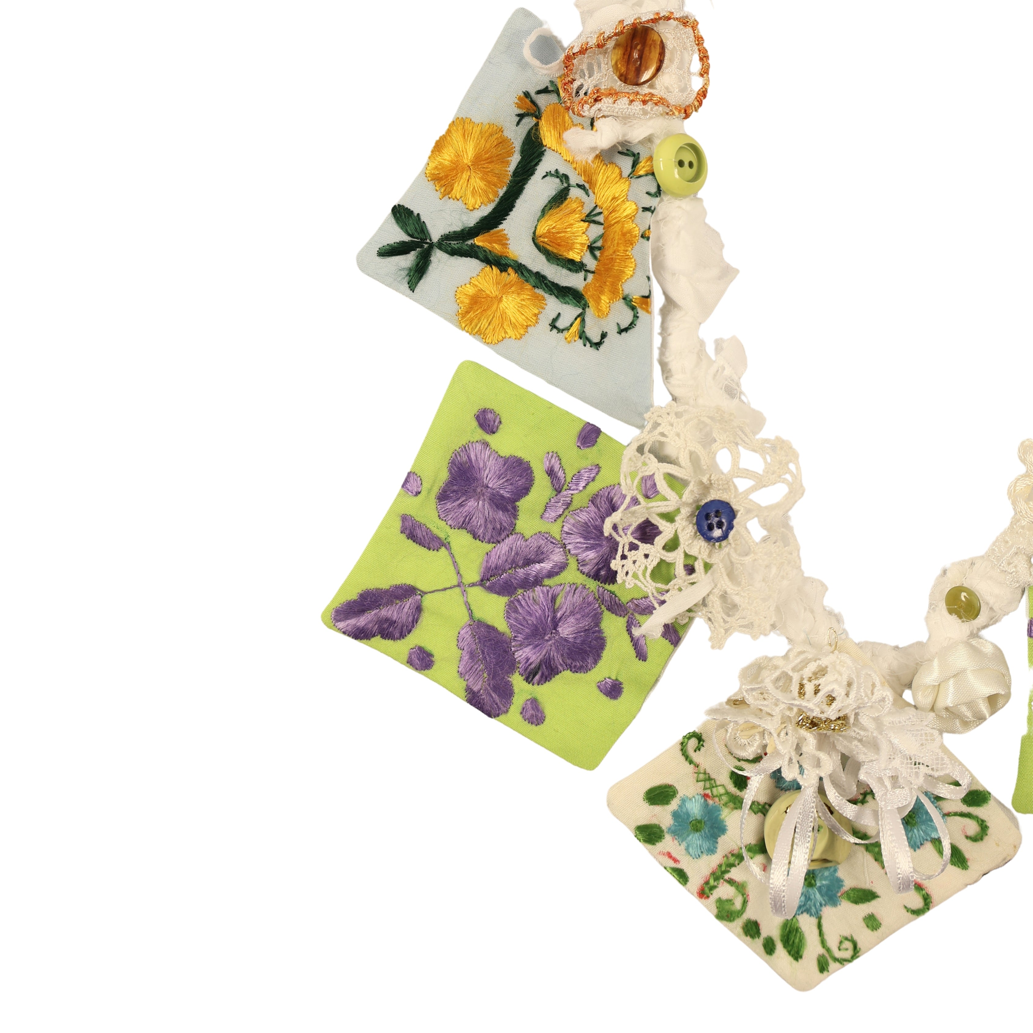 Dowry Keepsake – Vintage Eyelet, Amulet, and Hand-Embroidered Detail Necklace