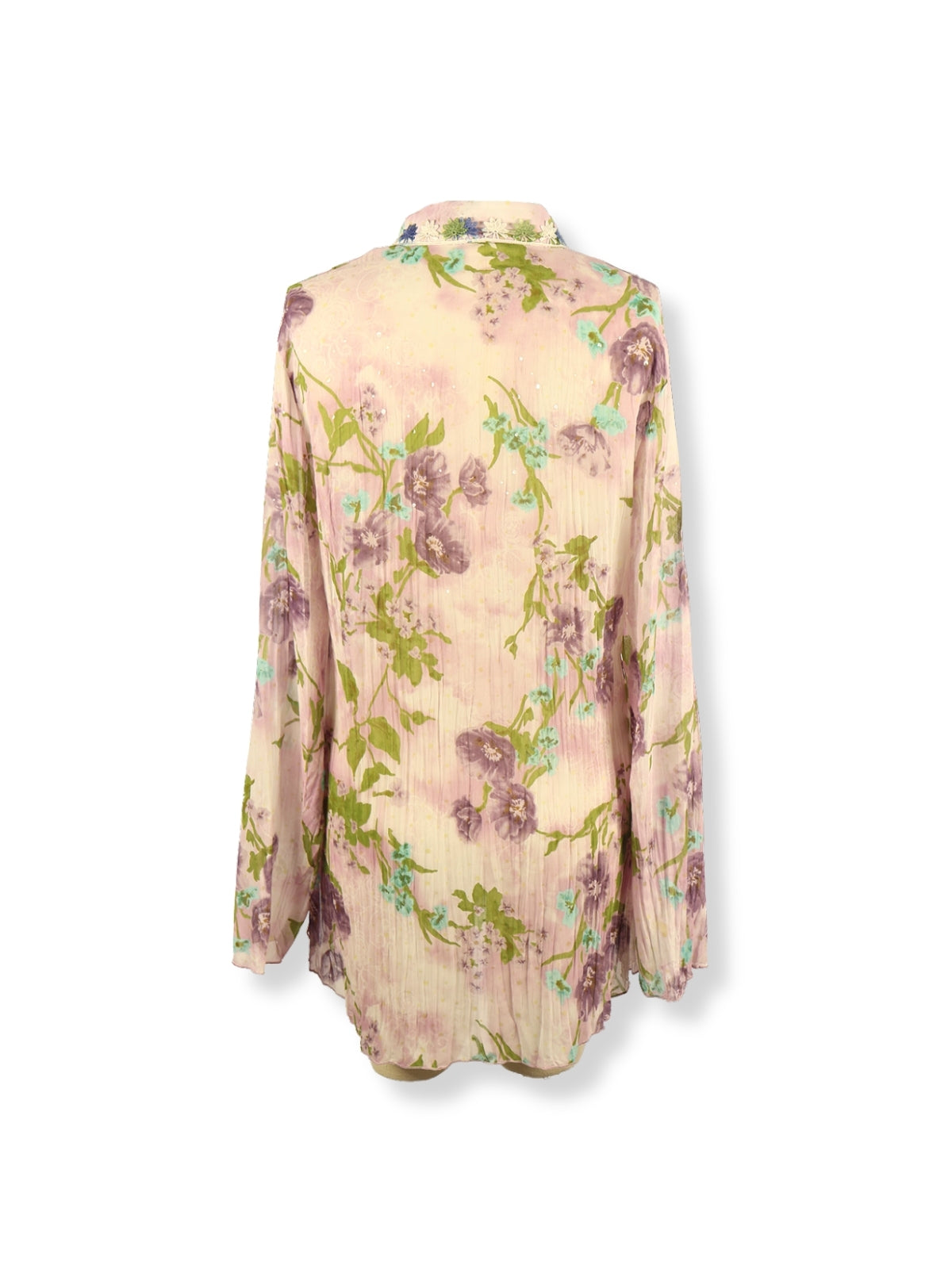 Işığın Kırılması – Renkli Dantelli Yırtmaçlı Desenli İpek Gömlek