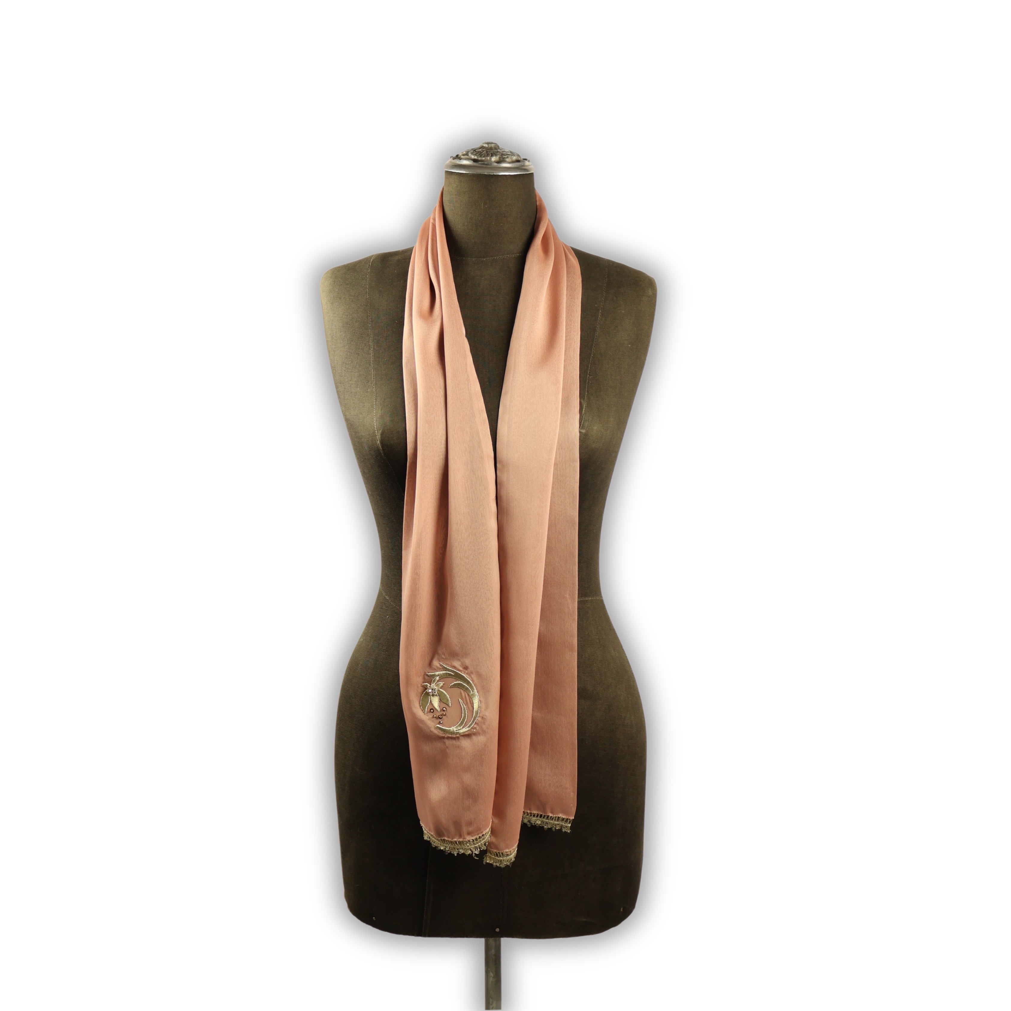 Mercan Işıltısı – Maraş İşi İşlemeli İpek Şifon Fular