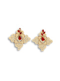 Nehir – Ecru Crochet & Ruby Stone Gold Earrings