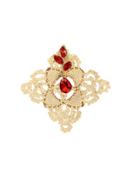 Nehir – Ecru Crochet & Ruby Stone Gold Earrings