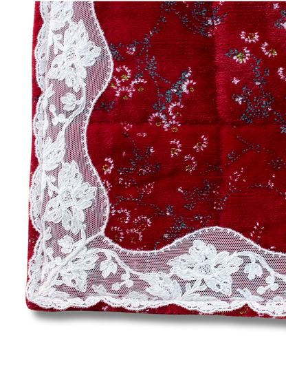 Bordo Zarafet – Fransız Dantelli Vintage Köylü Kadife Örtü