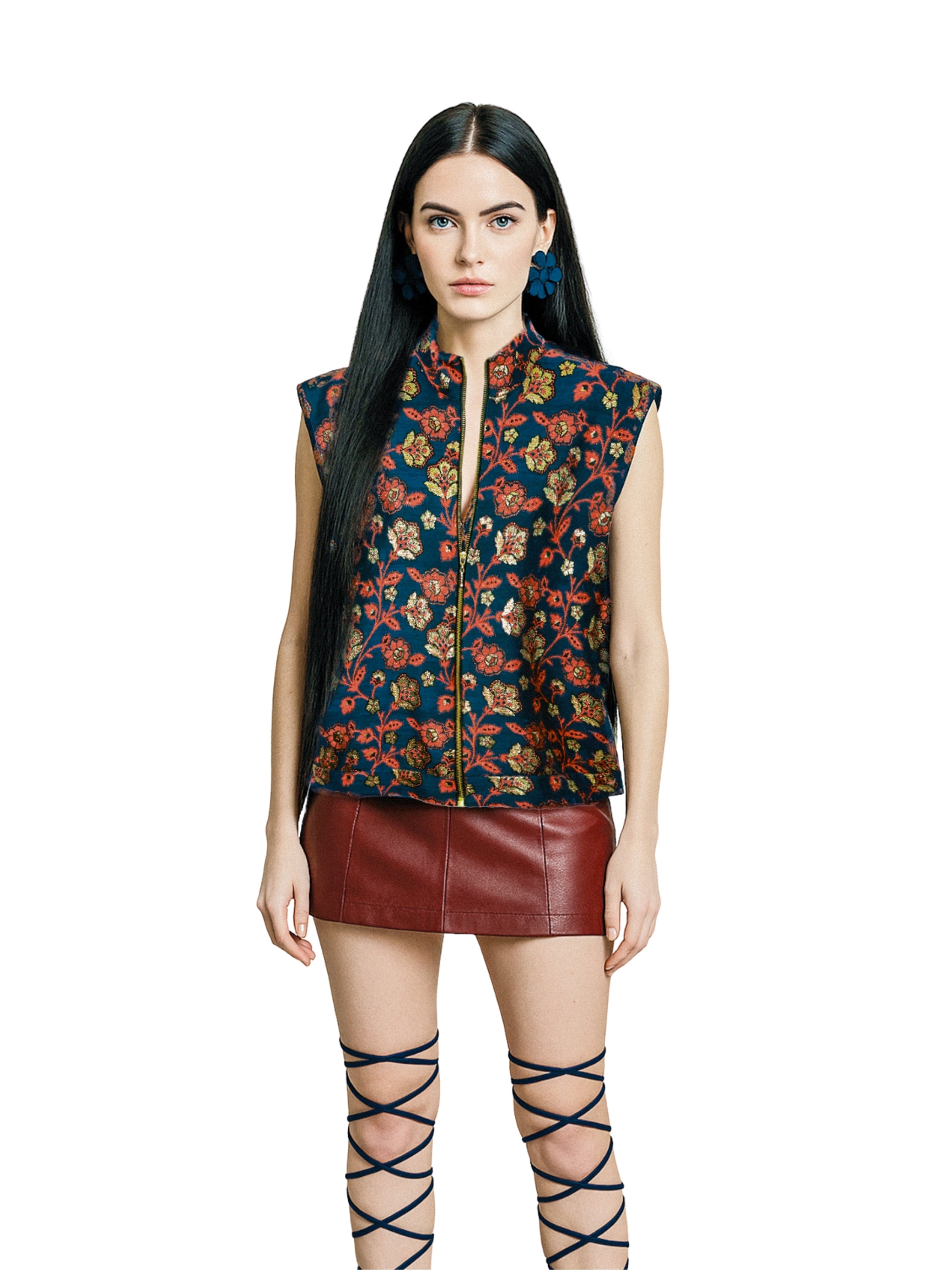 Feride – Glittery Flower Textured Propane Vest