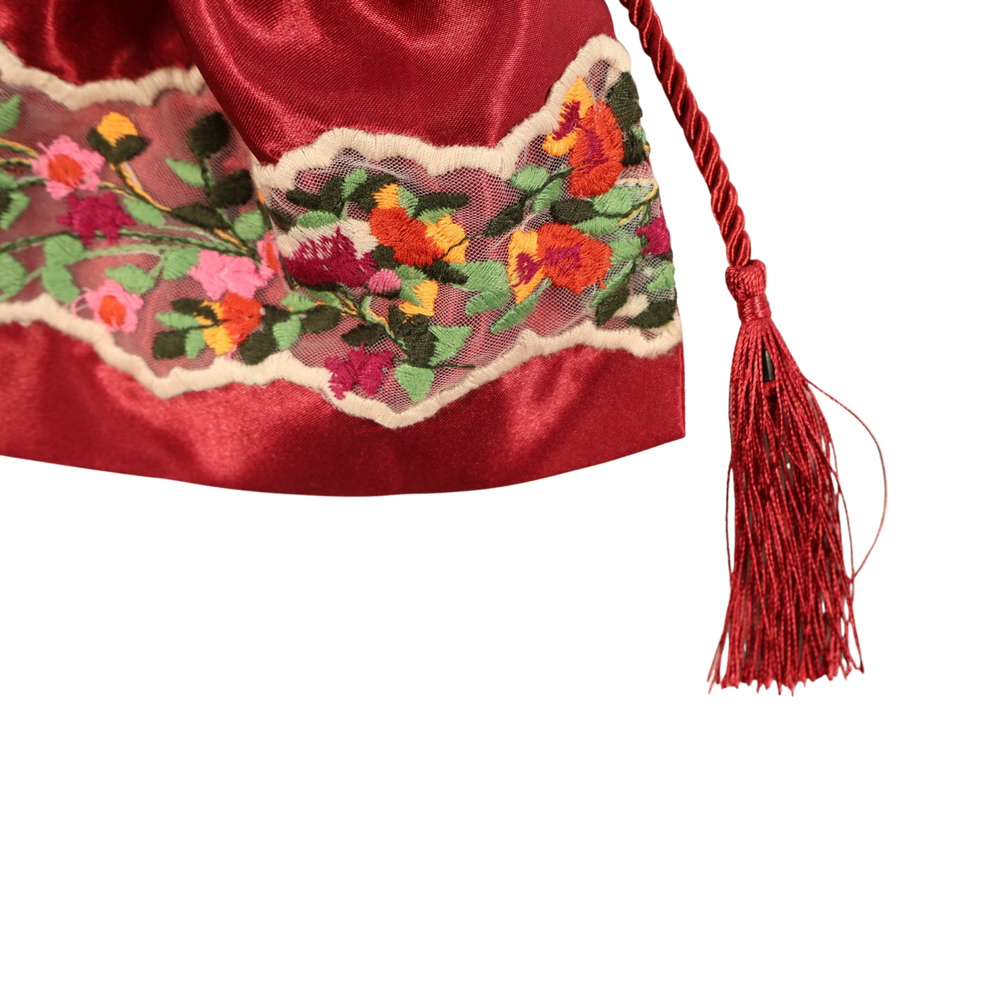 Bordo Sükûn – İpek Saten ve Dantel Detaylı El Yapımı Kese