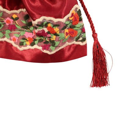 Bordo Sükûn – İpek Saten ve Dantel Detaylı El Yapımı Kese