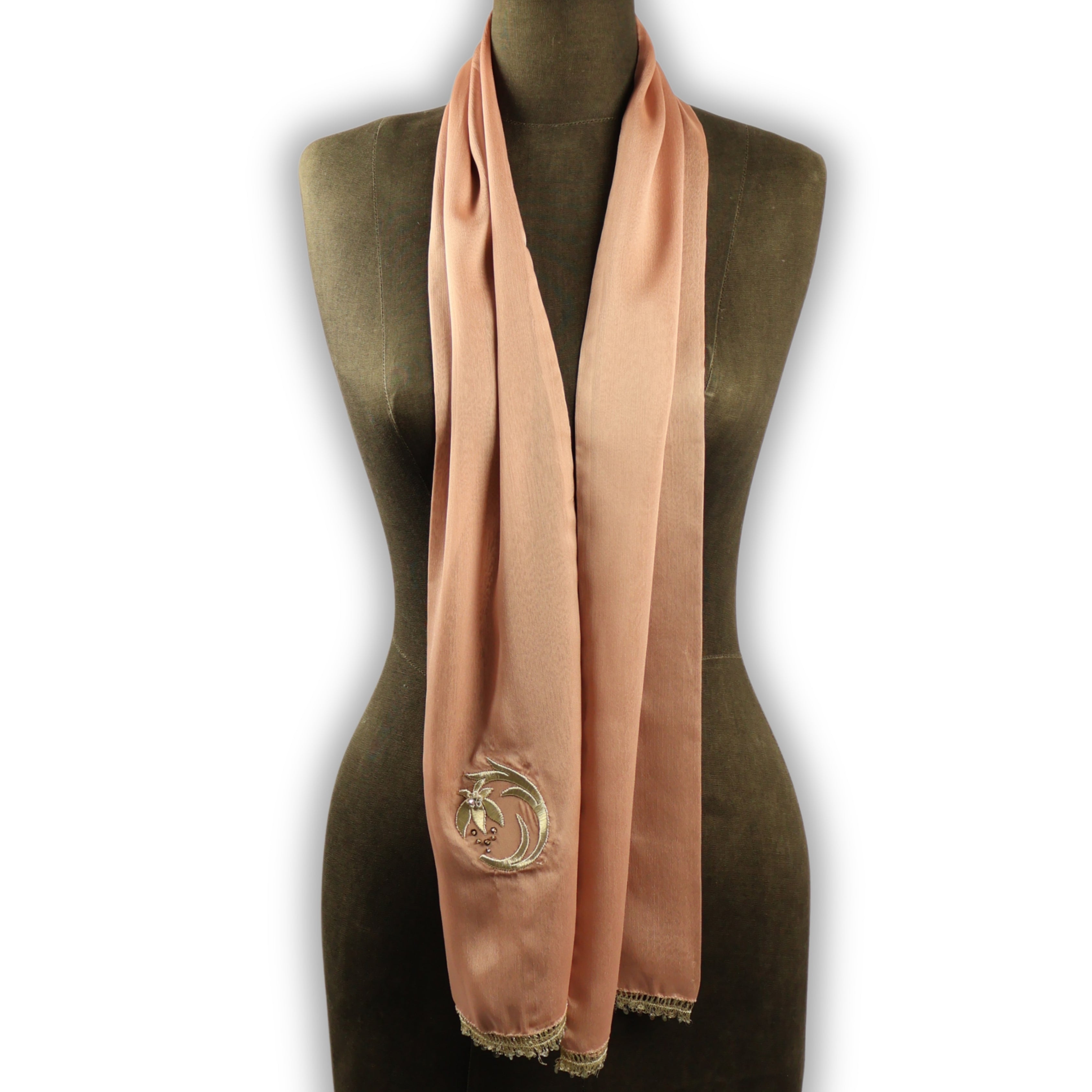 Mercan Işıltısı – Maraş İşi İşlemeli İpek Şifon Fular