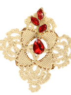 Nehir – Ecru Crochet & Ruby Stone Gold Earrings