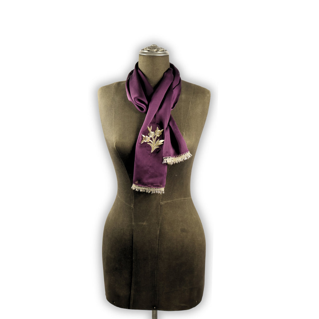 Mor Işıltı – Maraş İşi İşlemeli İpek Şifon Fular