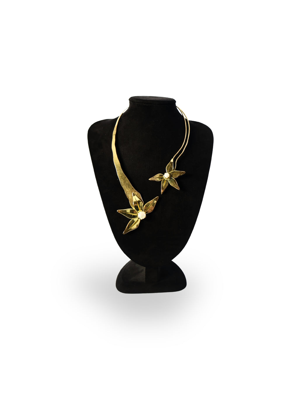 Dual Flower – Brass and Pearl Necklace