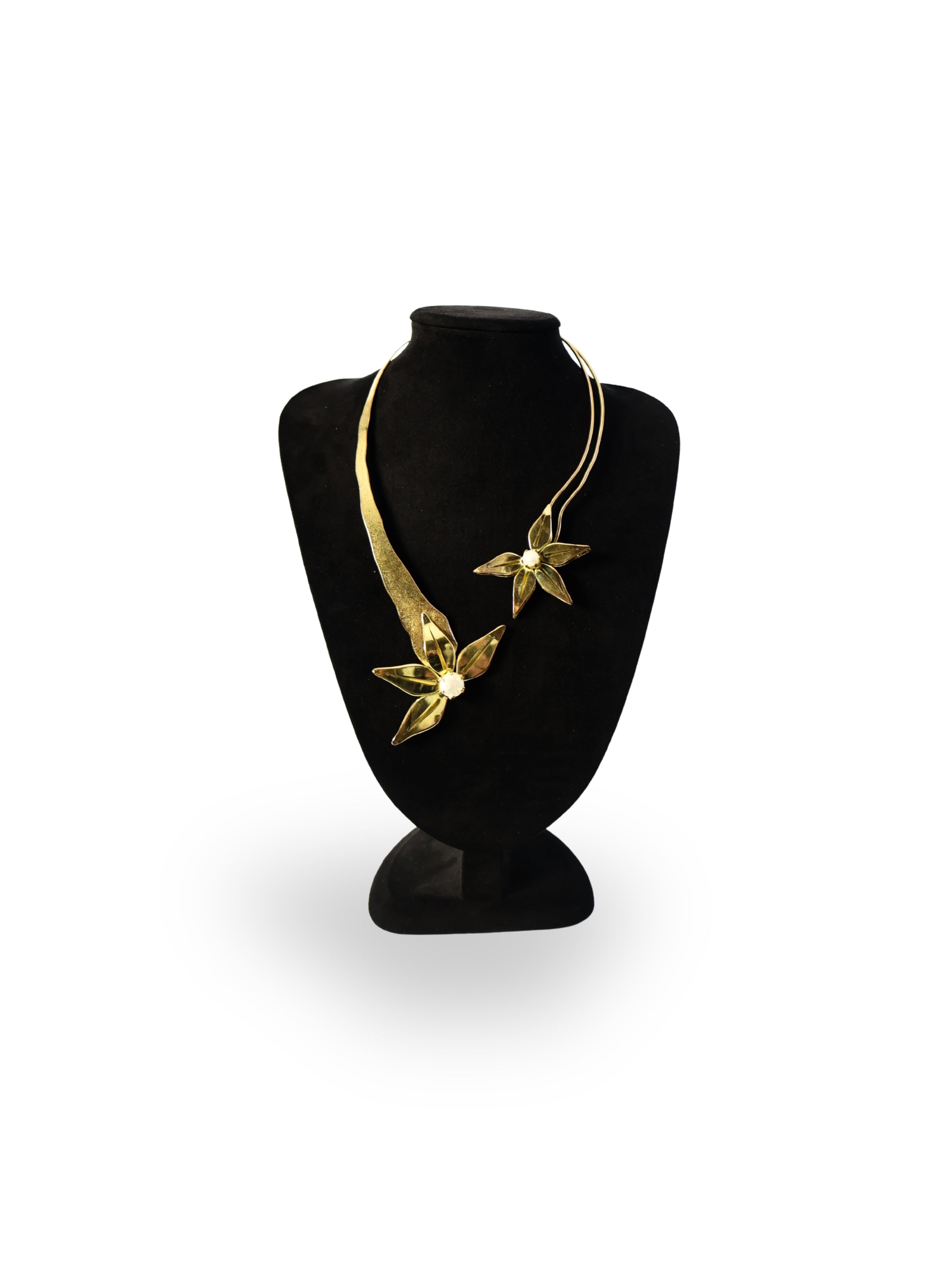 Dual Flower – Brass and Pearl Necklace