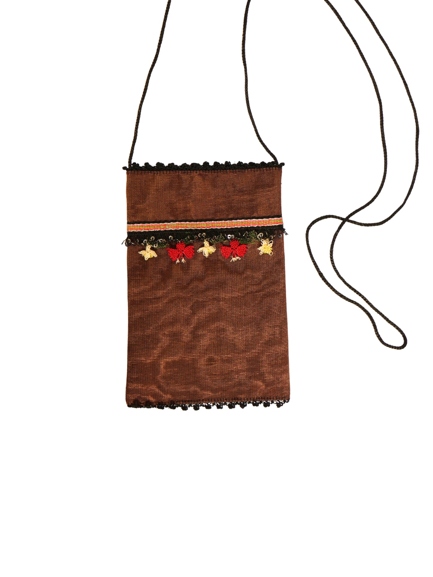 Kahve Çiçek – İğne Oyası ve Filkete İşli İpek Fay Kese