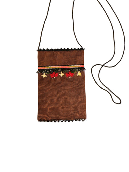 Kahve Çiçek – İğne Oyası ve Filkete İşli İpek Fay Kese