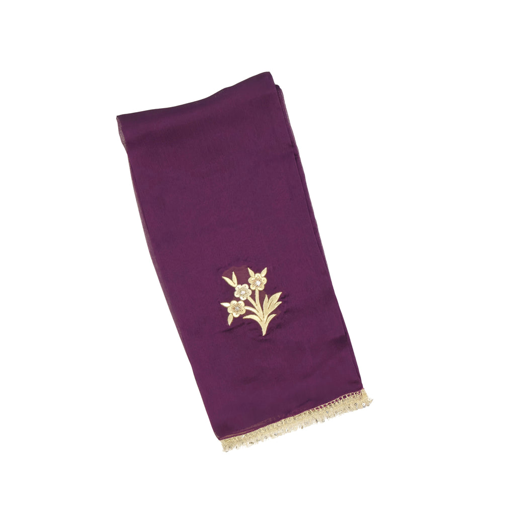 Mor Işıltı – Maraş İşi İşlemeli İpek Şifon Fular