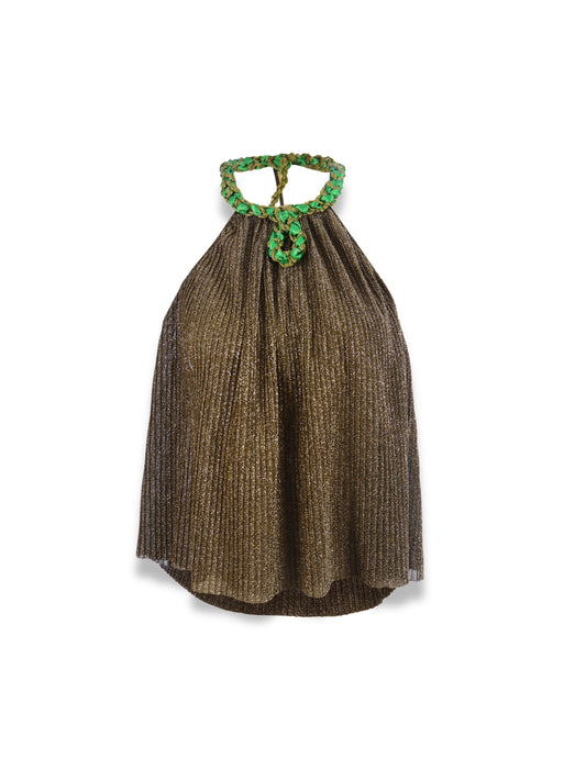 Leman – Glittery Pleated Backless Blouse