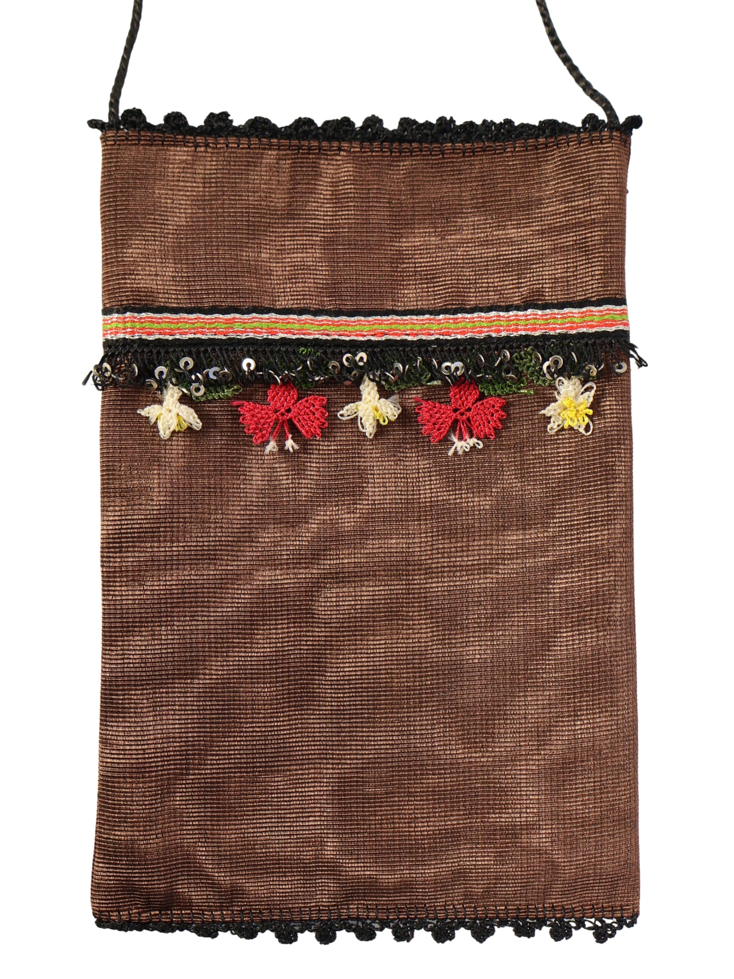 Kahve Çiçek – İğne Oyası ve Filkete İşli İpek Fay Kese