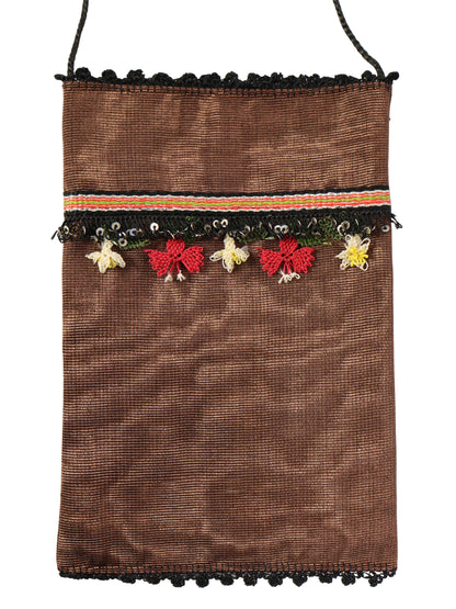 Kahve Çiçek – İğne Oyası ve Filkete İşli İpek Fay Kese