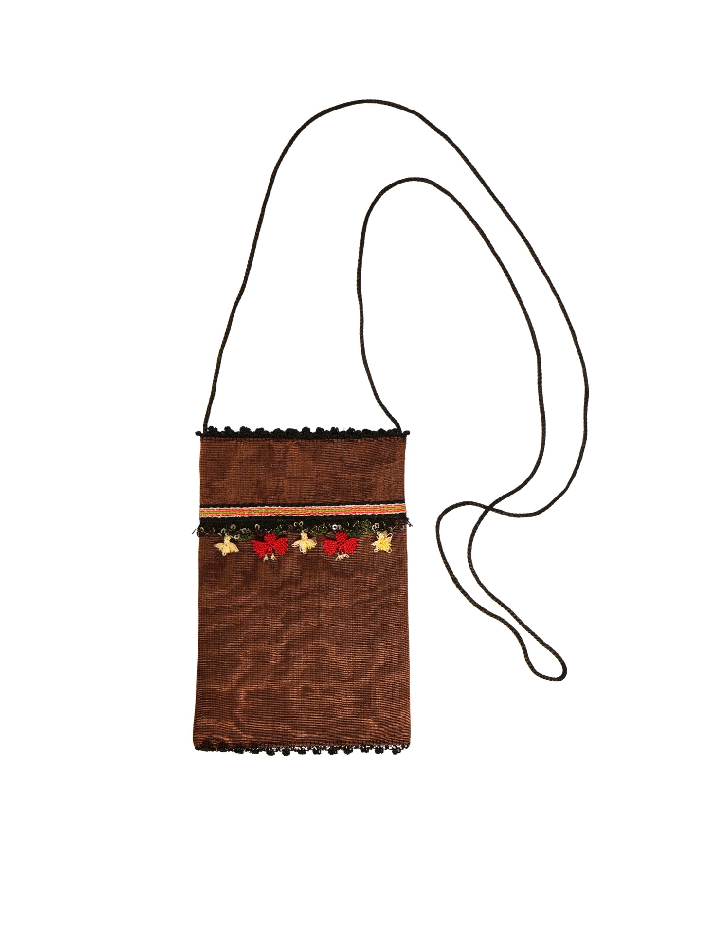 Kahve Çiçek – İğne Oyası ve Filkete İşli İpek Fay Kese