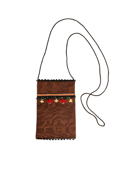 Kahve Çiçek – İğne Oyası ve Filkete İşli İpek Fay Kese