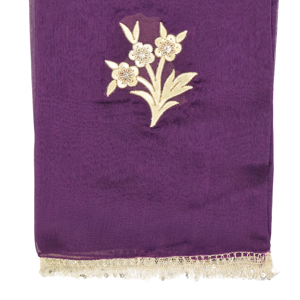 Mor Işıltı – Maraş İşi İşlemeli İpek Şifon Fular