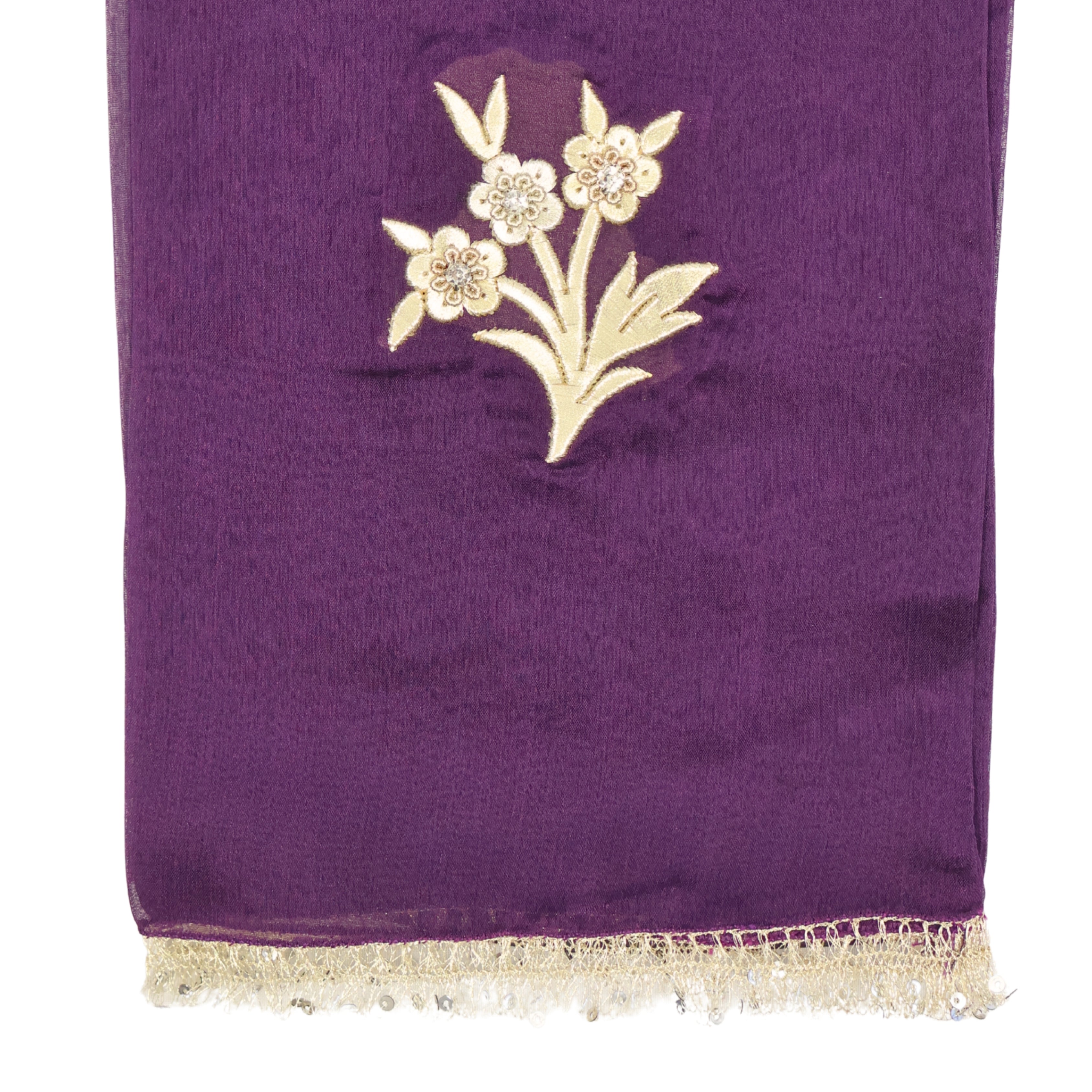 Mor Işıltı – Maraş İşi İşlemeli İpek Şifon Fular