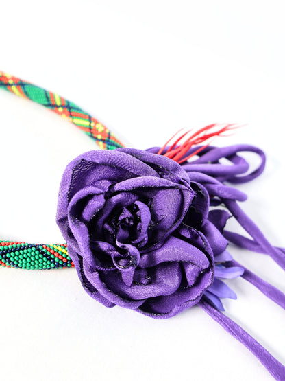 Zühre – Fabric Rose and Colorful Woven Necklace
